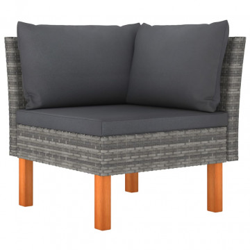 Set mobilier grădină 9 piese gri poliratan/lemn de eucalipt - Img 3
