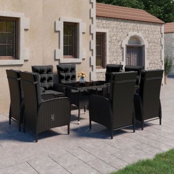 Set mobilier grădină, 9 piese, negru, poliratan, lemn acacia - Img 1
