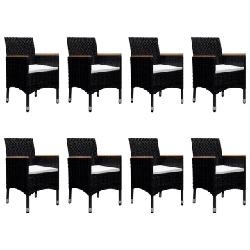 Set mobilier grădină, 9 piese, negru, poliratan/sticlă tratată - Img 3