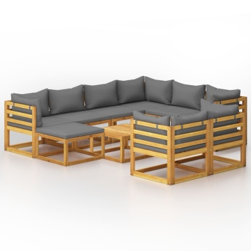 Set mobilier grădină cu perne, 10 piese, lemn masiv de acacia - Img 2