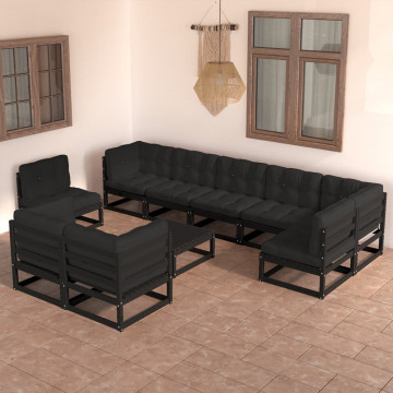 Set mobilier grădină cu perne, 10 piese, lemn masiv pin - Img 1