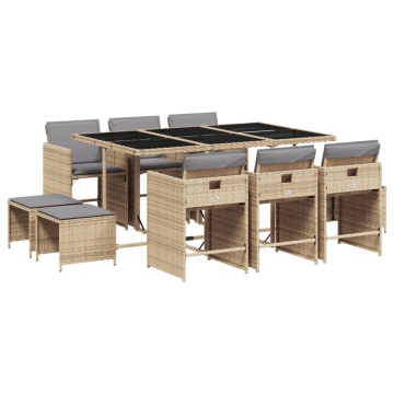 Set mobilier grădină cu perne, 11 piese bej combinat poliratan - Img 2