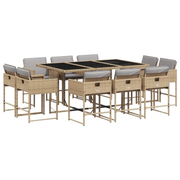Set mobilier grădină cu perne, 11 piese bej combinat poliratan - Img 2