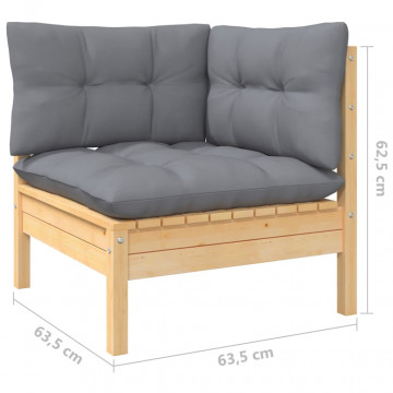 Set mobilier grădină cu perne, 3 piese, gri, lemn masiv pin - Img 7