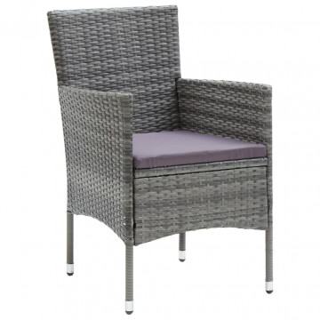 Set mobilier grădină cu perne, 3 piese, gri, poliratan - Img 4