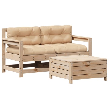 Set mobilier grădină cu perne, 3 piese, lemn masiv de pin - Img 2