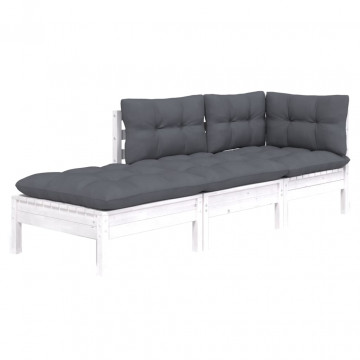 Set mobilier grădină cu perne, 3 piese, lemn masiv de pin - Img 3