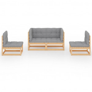 Set mobilier grădină cu perne, 4 piese, lemn masiv de pin - Img 2