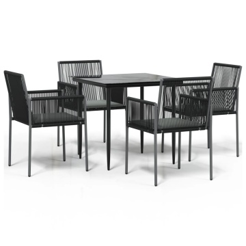 Set mobilier grădină cu perne, 5 piese, negru, poliratan & oțel - Img 2
