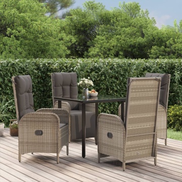 Set mobilier grădină cu perne, 5 piese, negru și gri, poliratan - Img 1
