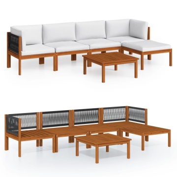 Set mobilier grădină cu perne, 6 piese, crem lemn masiv acacia - Img 2