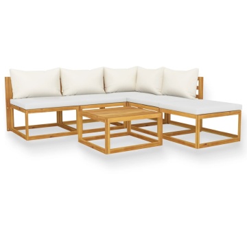 Set mobilier grădină cu perne, 6 piese, crem, lemn masiv acacia - Img 2