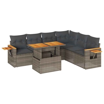 Set mobilier grădină cu perne 6 piese gri poliratan/lemn acacia - Img 2