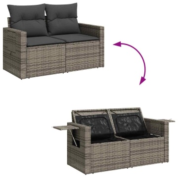Set mobilier grădină cu perne 6 piese gri poliratan/lemn acacia - Img 7