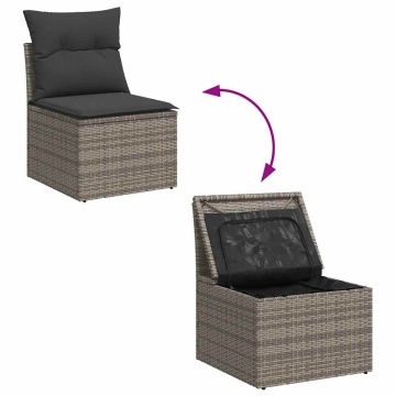 Set mobilier grădină cu perne 6 piese gri poliratan/lemn acacia - Img 6