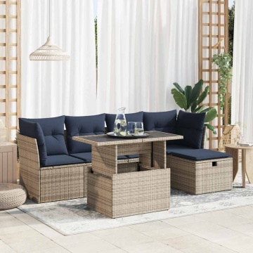 Set mobilier grădină cu perne 6 piese gri poliratan/lemn acacia - Img 1
