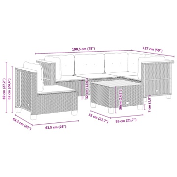 Set mobilier grădină cu perne, 6 piese, gri, poliratan - Img 7