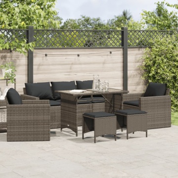 Set mobilier grădină cu perne, 6 piese, gri, poliratan - Img 1