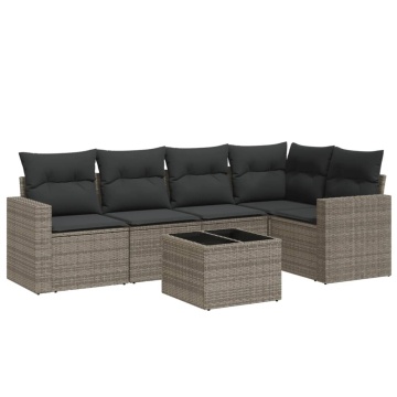 Set mobilier grădină cu perne, 6 piese, gri, poliratan - Img 2