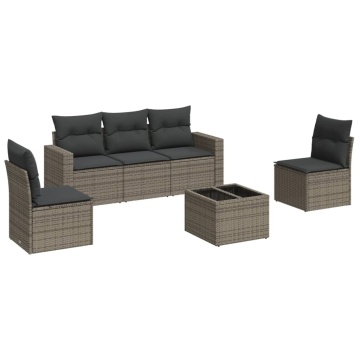 Set mobilier grădină cu perne, 6 piese, gri, poliratan - Img 2