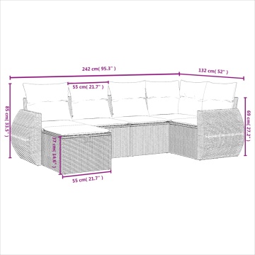 Set mobilier grădină cu perne, 6 piese, gri, poliratan - Img 4