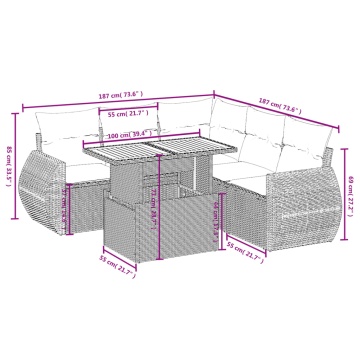 Set mobilier grădină cu perne, 6 piese, gri, poliratan - Img 3