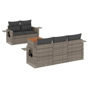 Set mobilier grădină cu perne, 6 piese, gri, poliratan - Img 2