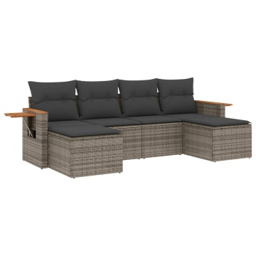 Set mobilier grădină cu perne, 6 piese, gri, poliratan - Img 2