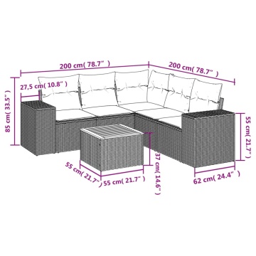 Set mobilier grădină cu perne, 6 piese, gri, poliratan - Img 3