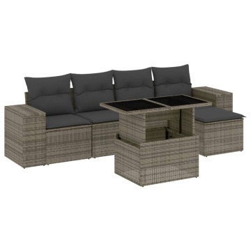 Set mobilier grădină cu perne, 6 piese, gri, poliratan - Img 2
