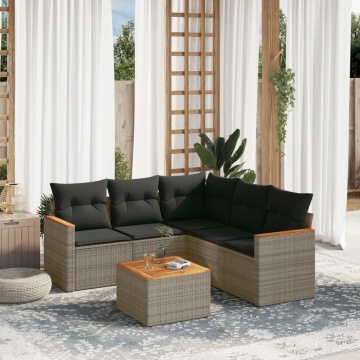Set mobilier grădină cu perne, 6 piese, gri, poliratan - Img 1