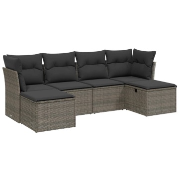 Set mobilier grădină cu perne, 6 piese, gri, poliratan - Img 2