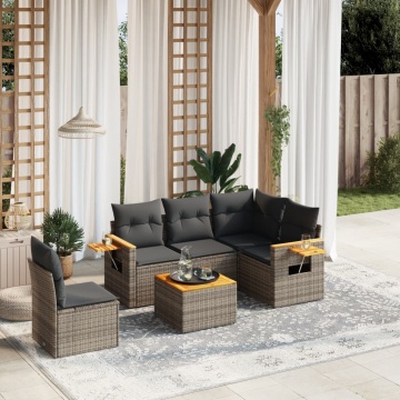 Set mobilier grădină cu perne, 6 piese, gri, poliratan - Img 1