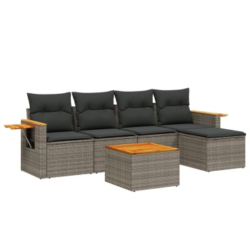 Set mobilier grădină cu perne, 6 piese, gri, poliratan - Img 2