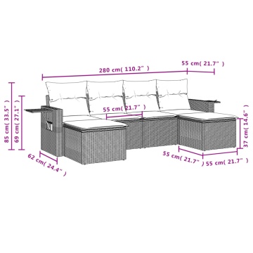 Set mobilier grădină cu perne, 6 piese, gri, poliratan - Img 3