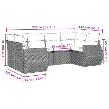 Set mobilier grădină cu perne, 6 piese, gri, poliratan - Img 6