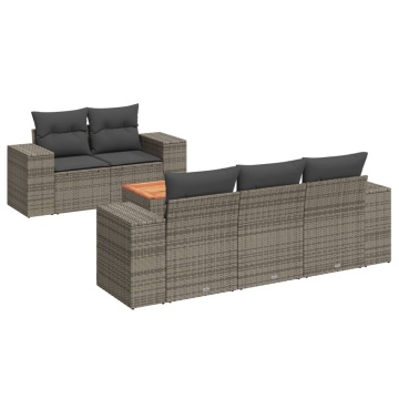 Set mobilier grădină cu perne, 6 piese, gri, poliratan - Img 2
