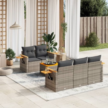 Set mobilier grădină cu perne, 6 piese, gri, poliratan - Img 1