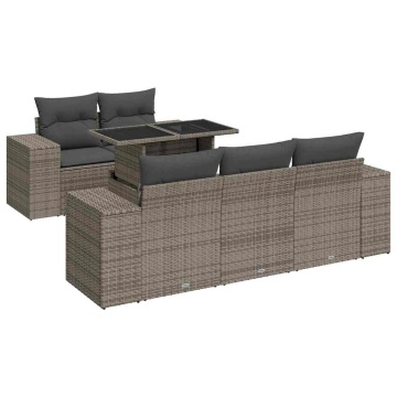 Set mobilier grădină cu perne, 6 piese, gri, poliratan - Img 2