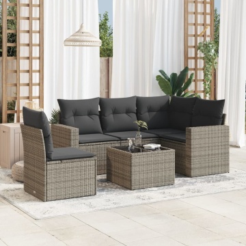 Set mobilier grădină cu perne, 6 piese, gri, poliratan - Img 1