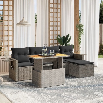 Set mobilier grădină cu perne, 6 piese, gri, poliratan - Img 1