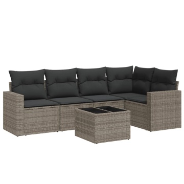 Set mobilier grădină cu perne, 6 piese, gri, poliratan - Img 2