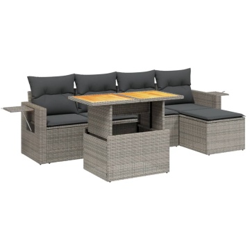 Set mobilier grădină cu perne, 6 piese, gri, poliratan - Img 2