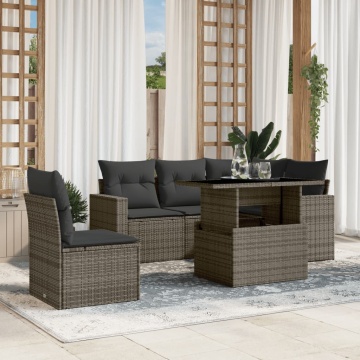 Set mobilier grădină cu perne, 6 piese, gri, poliratan - Img 1