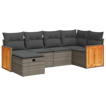 Set mobilier grădină cu perne, 6 piese, gri, poliratan - Img 2