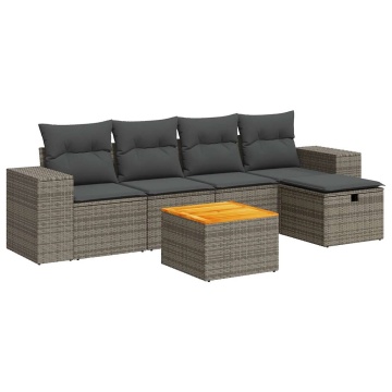 Set mobilier grădină cu perne, 6 piese, gri, poliratan - Img 2