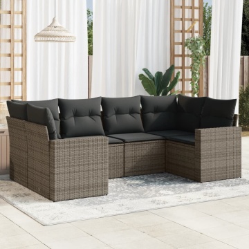 Set mobilier grădină cu perne, 6 piese, gri, poliratan - Img 1