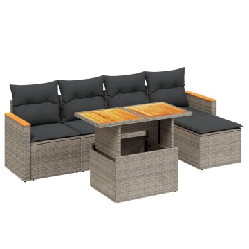 Set mobilier grădină cu perne, 6 piese, gri, poliratan - Img 2