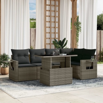 Set mobilier grădină cu perne, 6 piese, gri, poliratan - Img 1