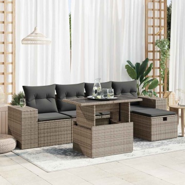 Set mobilier grădină cu perne, 6 piese, gri, poliratan - Img 1